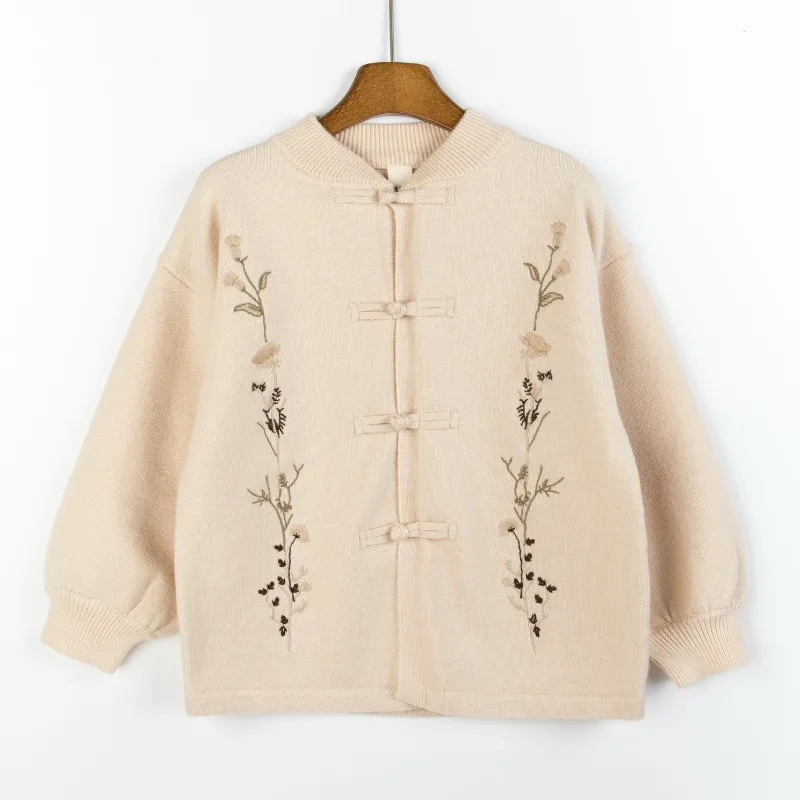 

Baby Kids Sweater Coat Sweet Flower Embroidery Girls Knitted Cardigan Jacket Korean Children Loose Comfortable Tops