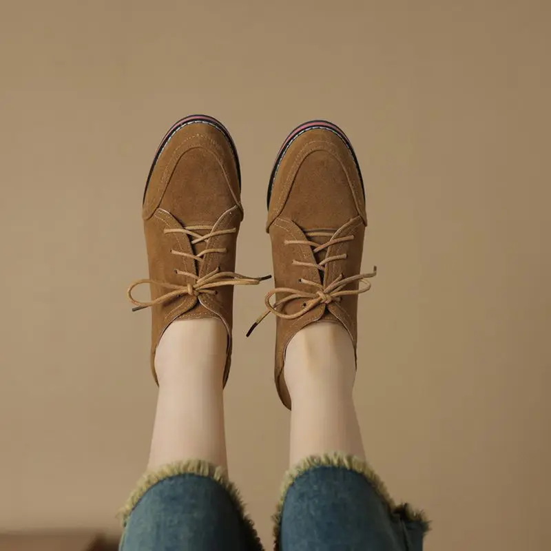 

SIMLOVEYO Брендовые офисные женские туфли-лодочки с круглым носком на блочном каблуке 8 см, шнуровка из флока, замша, большие размеры 42 43, модная женская повседневная обувь, весна