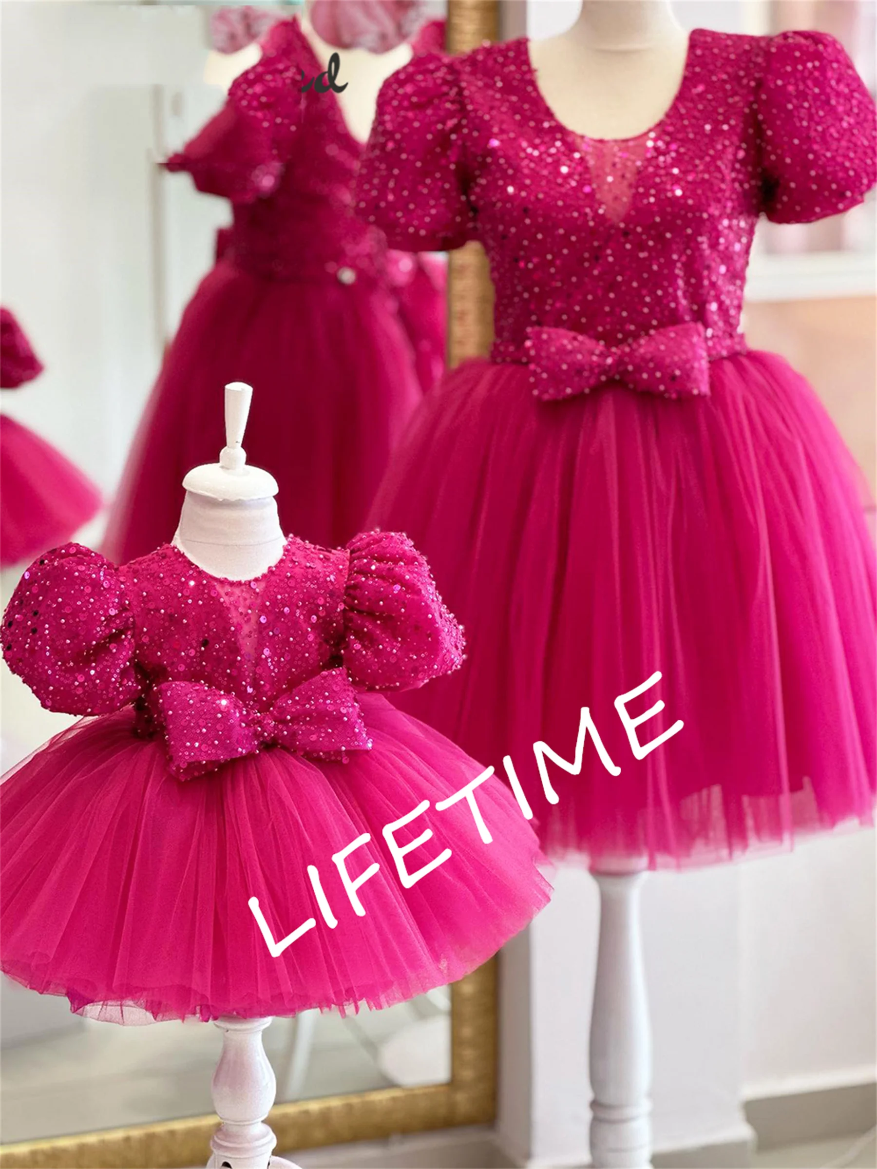 Puffy Mother and Baby Dress Glitter Flower Girl Dresses Cute Girl Princess Dress Girl Wedding Party Dress Child Kids Dresses