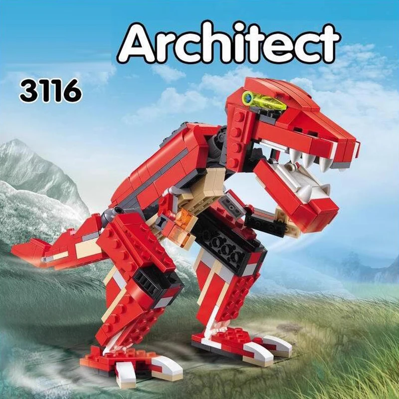 374 Uds. Serie creativa 3 en 1 bloques de construcción de automóviles de potencia rugiente dinosaurio avión Dino ladrillos juguetes para niños regalos