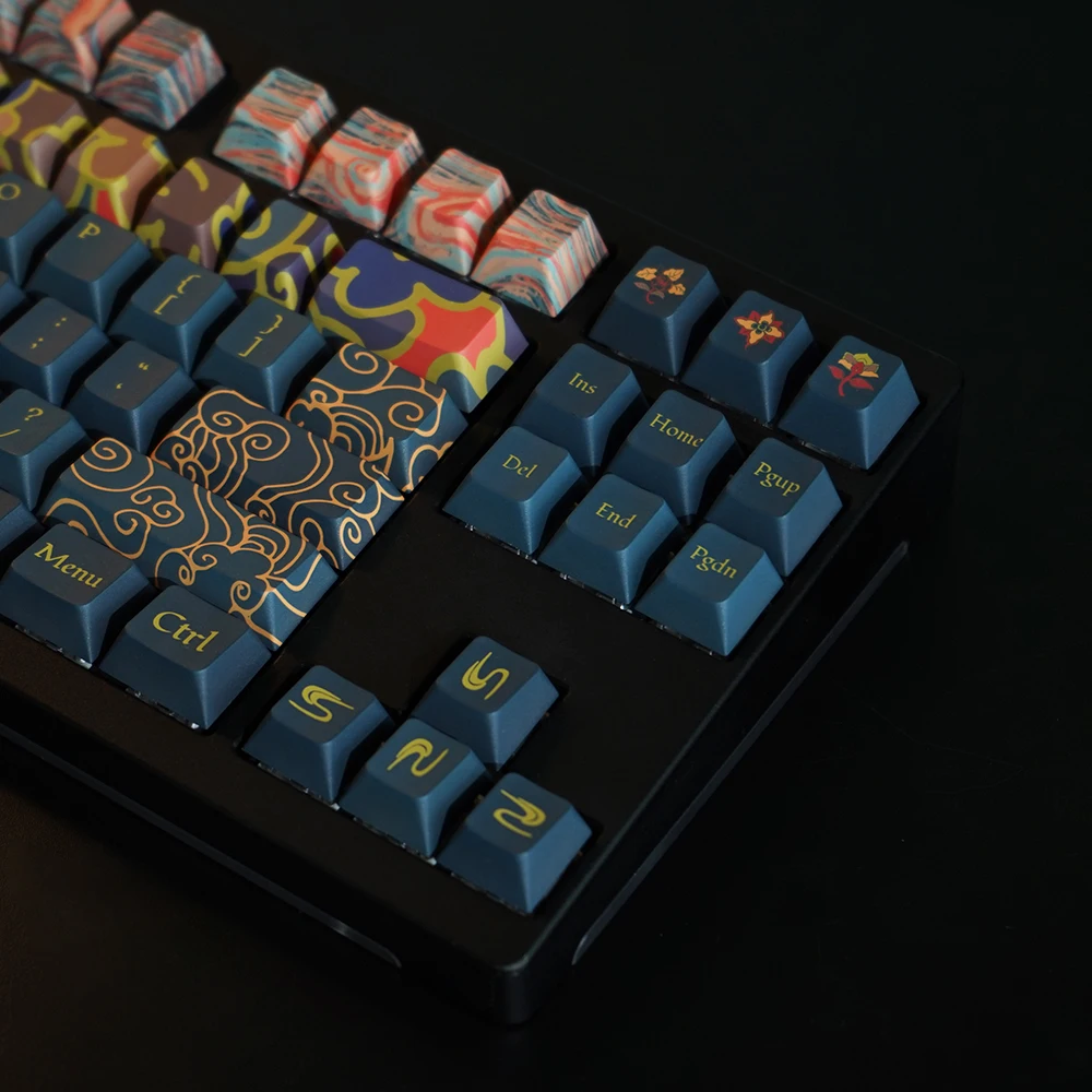 Keycap de teclado estilo chinês, perfil cereja, Dunhuang, tema do céu voador, sublimação térmica, teclas PBT para teclado mecânico MX, 129 teclas