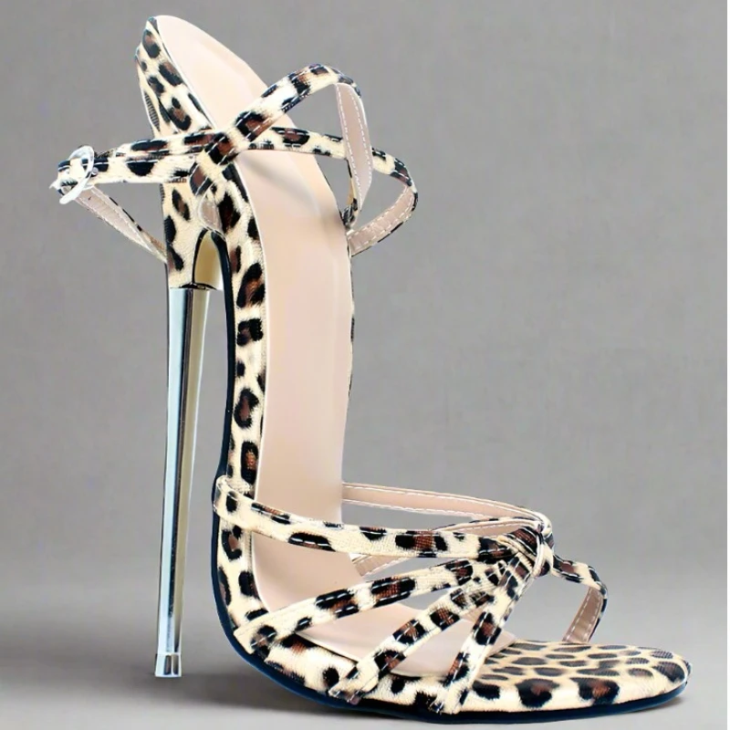 

Thin Strap Open Toe Hollow Metal Stilettos Heel Sandals Woman Summer 2026 Slingback Buckle Super High Heels Women's Shoes 18Cm