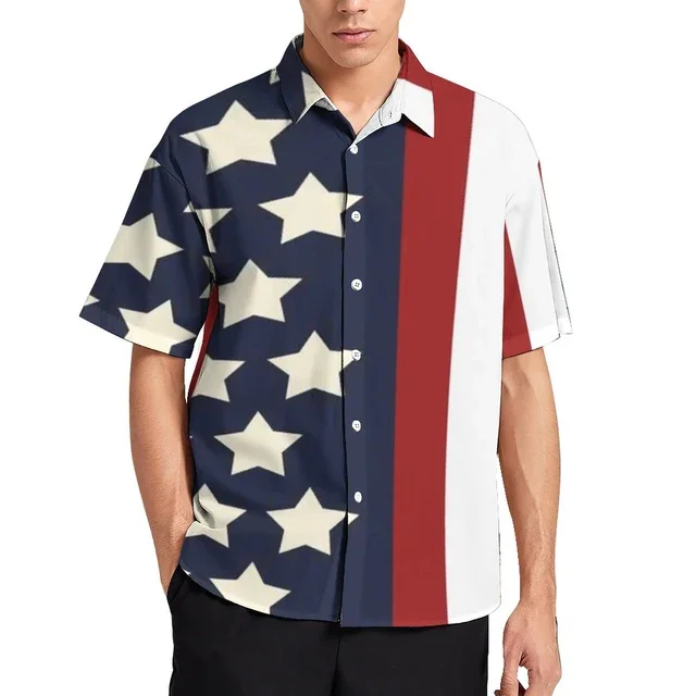 

Men's shirts American Independence Day pattern print casual men's lapel tops fashion loose men's short-sleeved shirts summer new