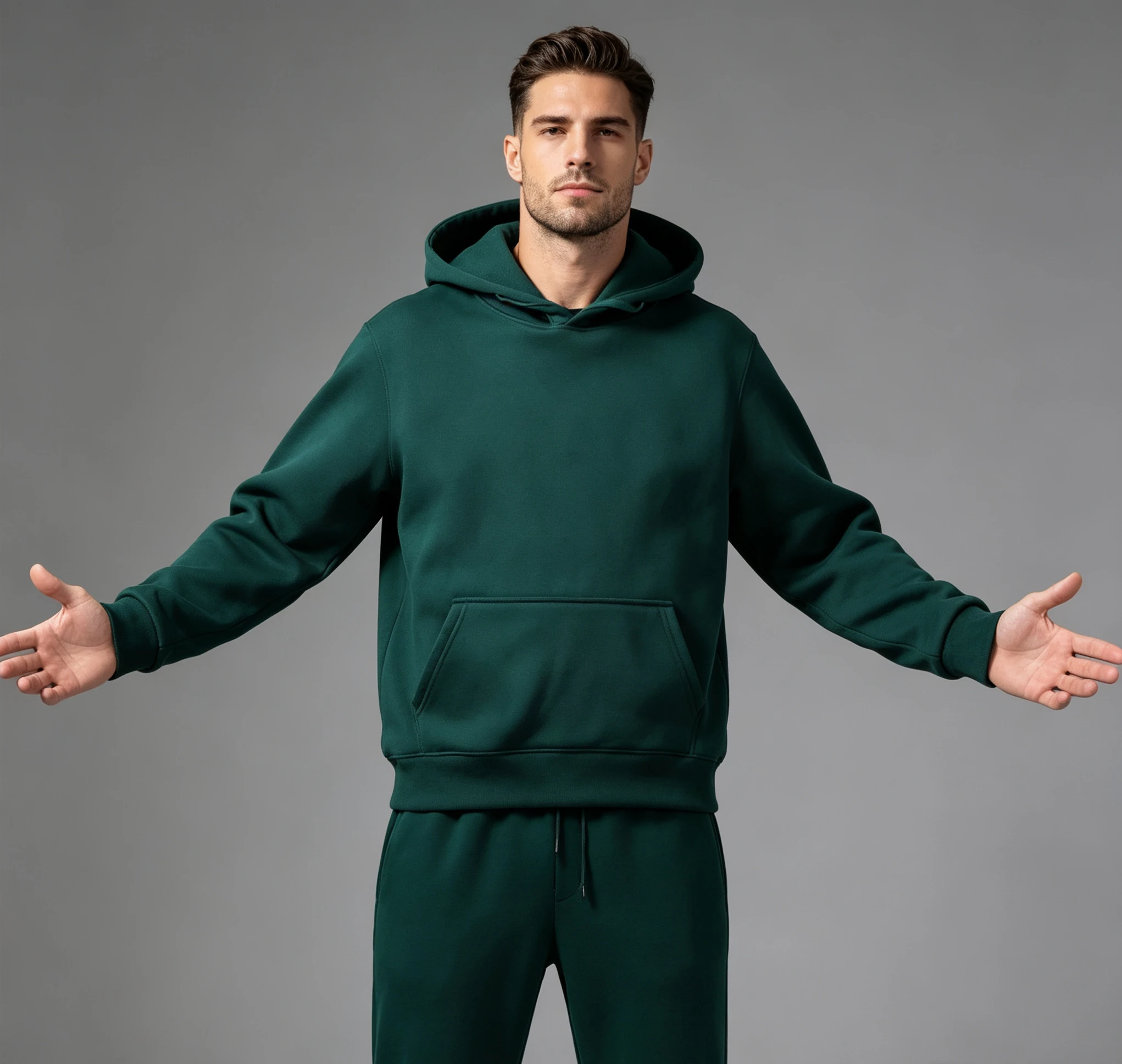 Men’s Autumn/Winter Solid-Color Loungewear Sweatshirt Set: Long-Sleeve Hooded Top with Drawstring and Casual Sports Pants