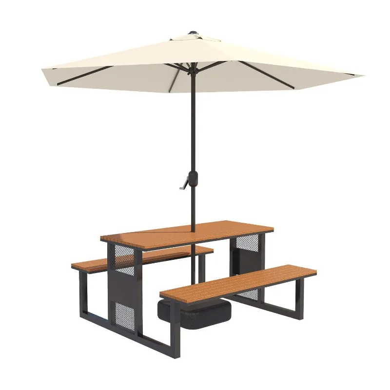 

Outdoor one-piece dining table and chairs with umbrella combination Municipal commercial square Creative restaurant Milk tea sho