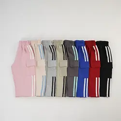 2024 Autumn New Children Casual Pants Solid Girls Cargo Pants Cotton Baby Trousers Boys Straight Wide Leg Pants Kids Clothes