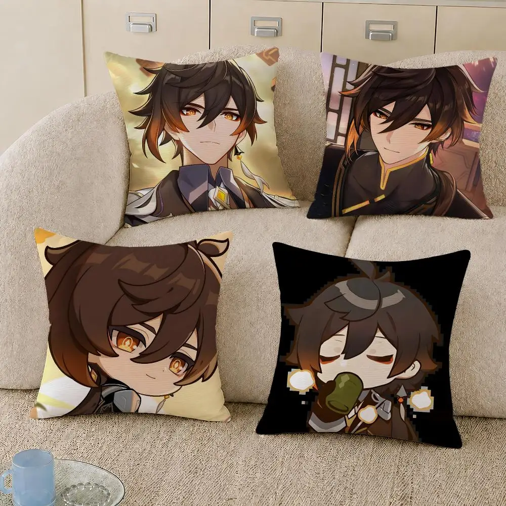 Game Zhongli Genshin Impact Cushion Cover Decorative Pillowcase Soft Short Plush Cozy Durable Sofa Home Decor Items Gift