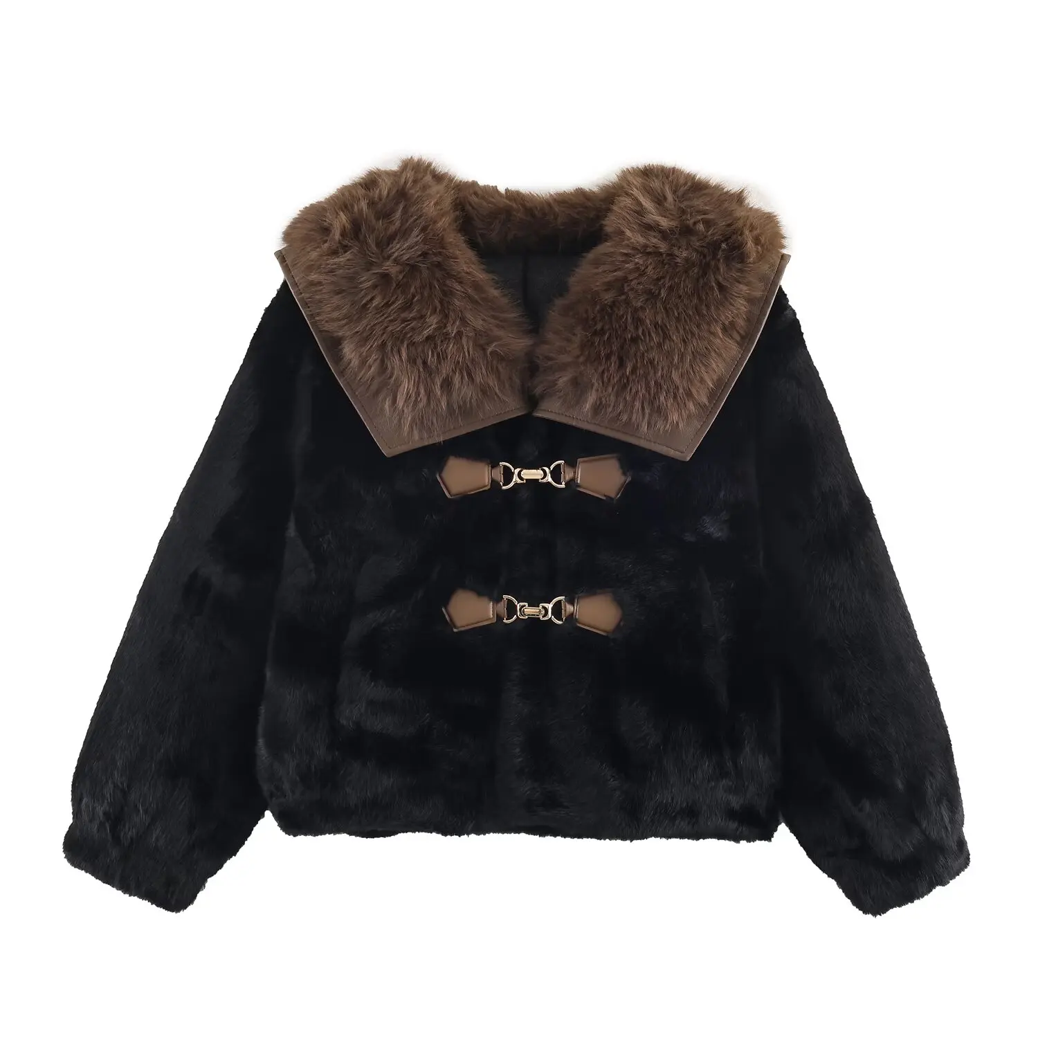 JNLEAOG Cappotto da donna Faion Autunno Nuovo colletto grande Colore Blo Stampa leopardata Pelliccia Pelle Intercato Cappotto lungo Sve Stand Fit