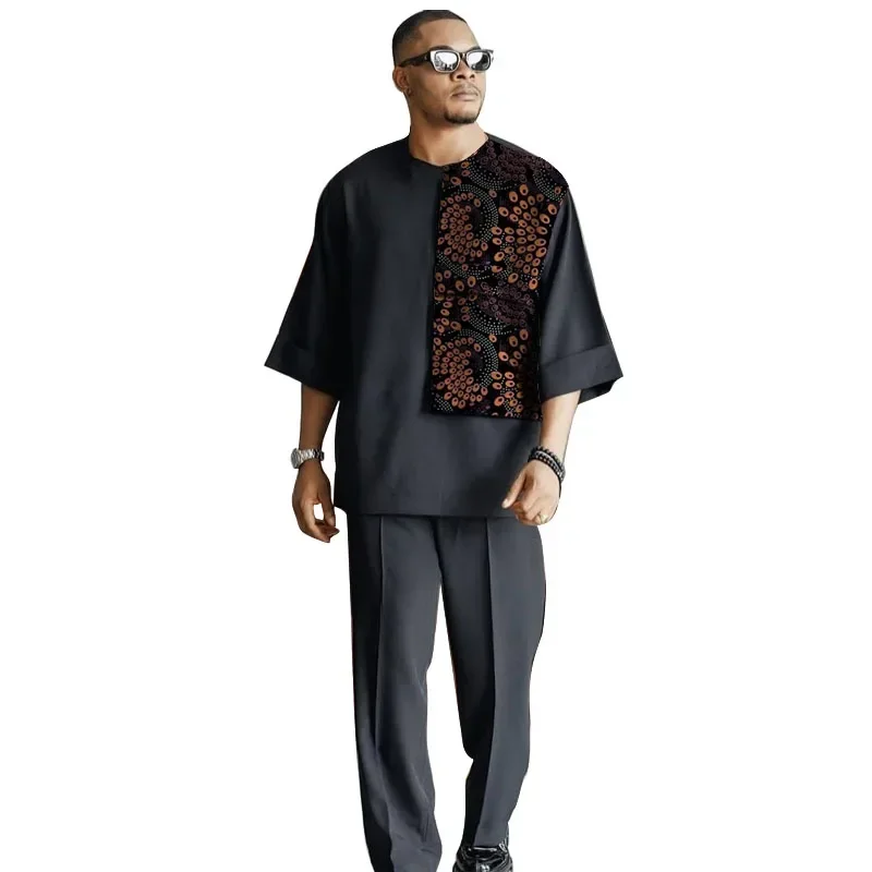 African Traditional Men Shirt Trousers Clothing Male High Quality Sportswear Nigerian Oversized T-Shirt Short Sleeved Sets