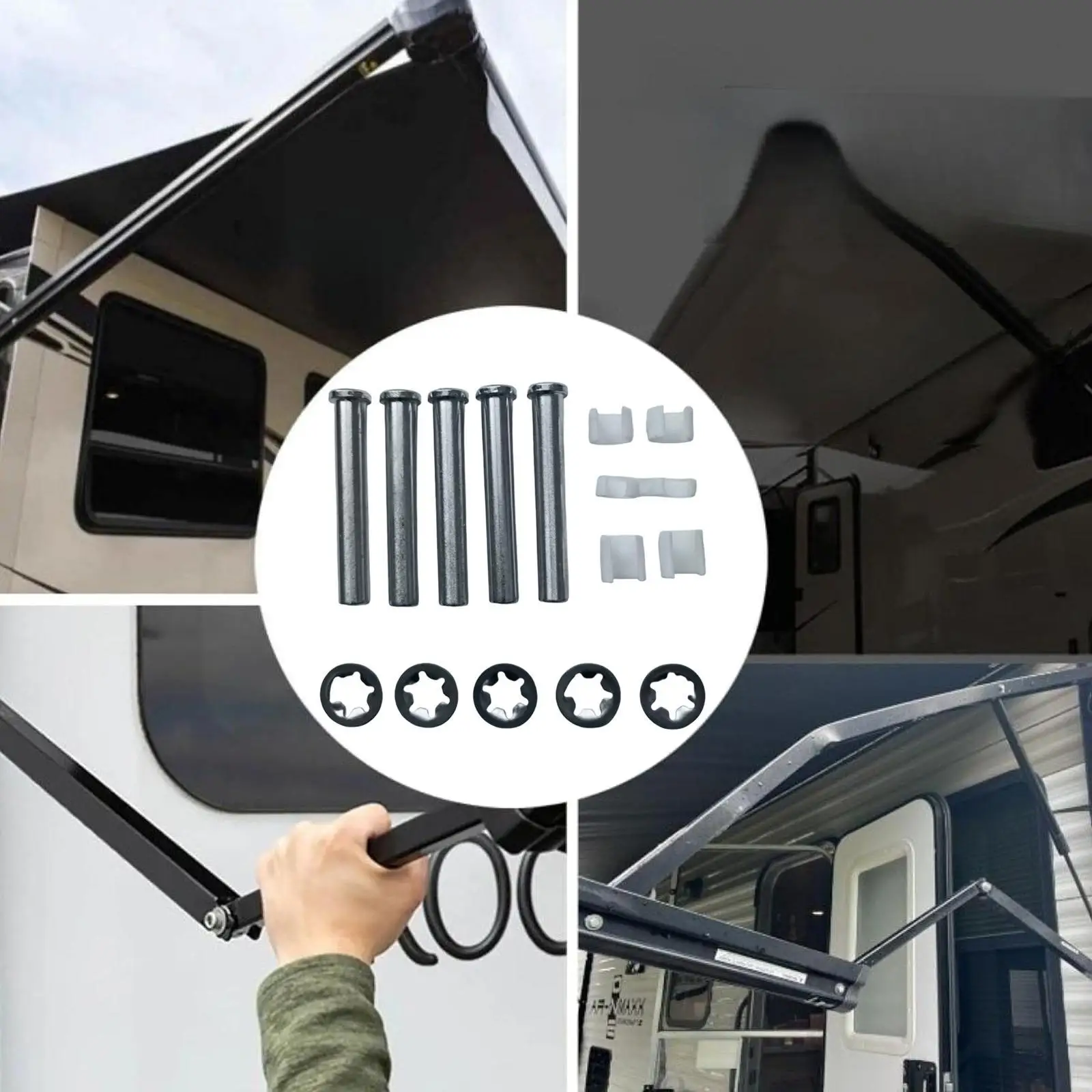 

Awning Arm Repair Pin Kit Sturdy Easy Installation Heavy Duty Hardware 5 Pins Maintenance Bushing and Retainer Kit Accessories