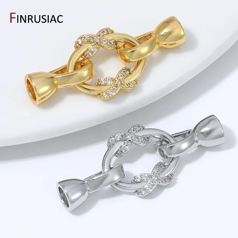 18K Gold Plated Brass Oval Infinity Pearl Clasp Connector, Zircon Fastener Lock Clasp For DIY Jewelry Making Accessories