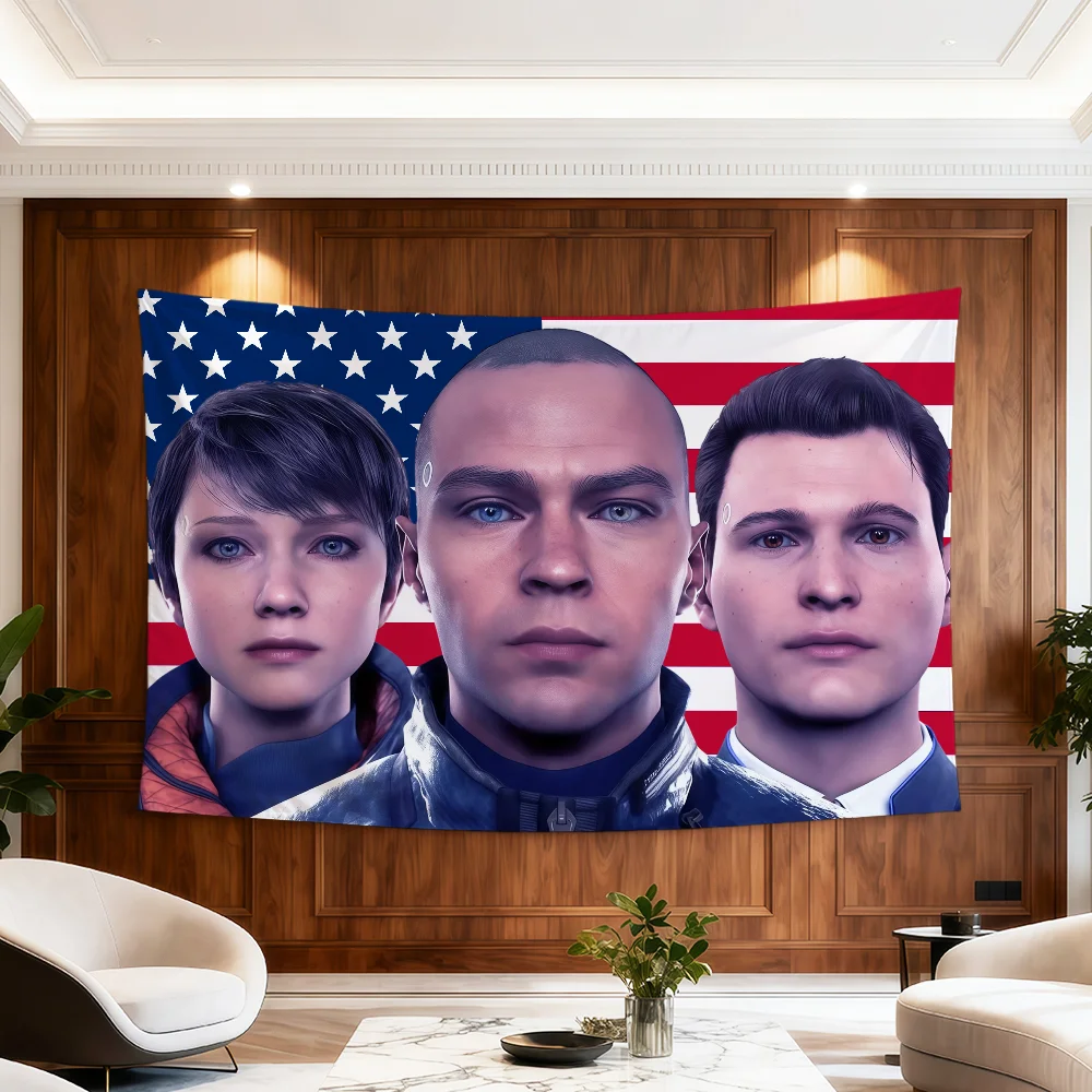 Game D-Detroit Become Human C-Connor Flagge für Zimmer, Wohnheim, Party, Hogar, Nachttisch, Wohnzimmer, Wandbehang, Gartendekoration, Banner, Geschenk – Detail 11