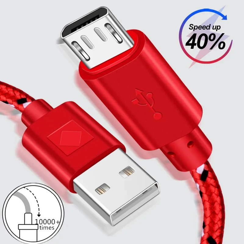 2.4A Micro USB Cable Nylon Braided 0.5m/1m/2m/3m Fast Charging Data Sync Cord for Samsung Galaxy Huawei Xiaomi Android Phone