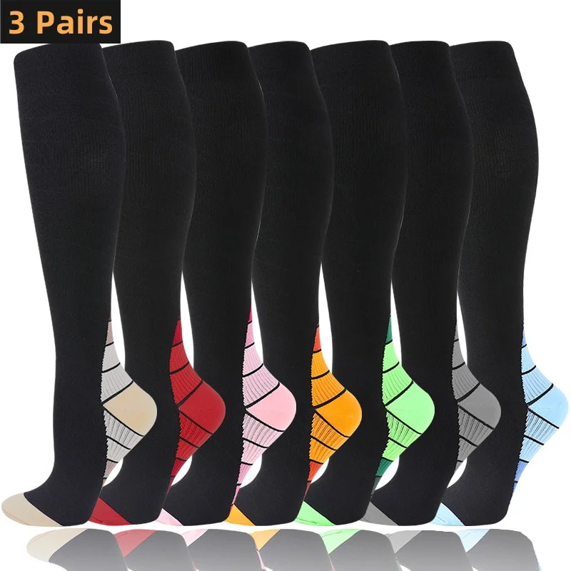 3 Pairs Compression Sock Varicose VeinsGraduated Training Running Recovery Cycling Travel Socks Outdoor Men Running Sport Socks