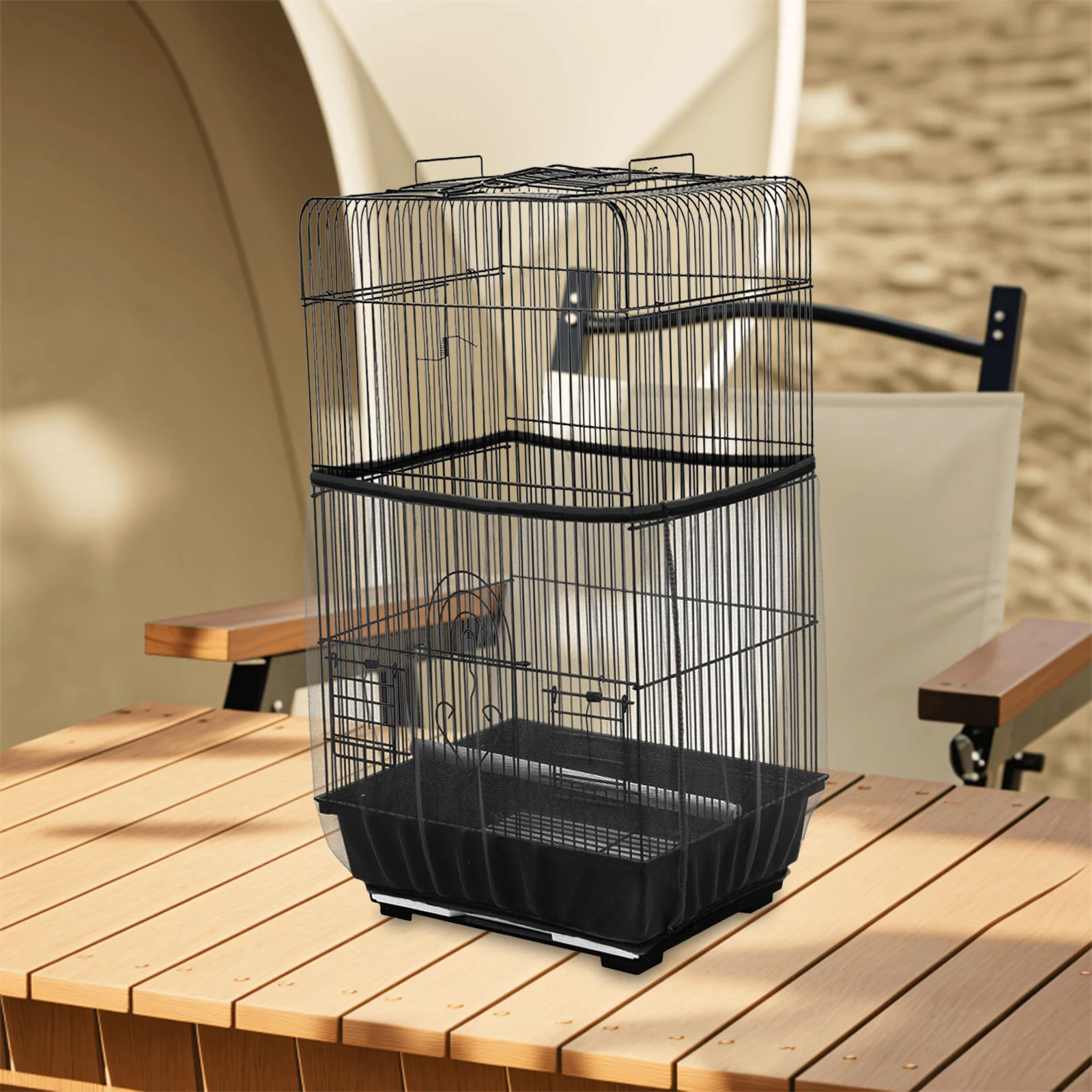 

2Pcs Birdcage Cover: Adjustable Mesh Dust Guard Reusable Universal Bird Cage Protector for Parrots Canaries Birdcage Seed Cather