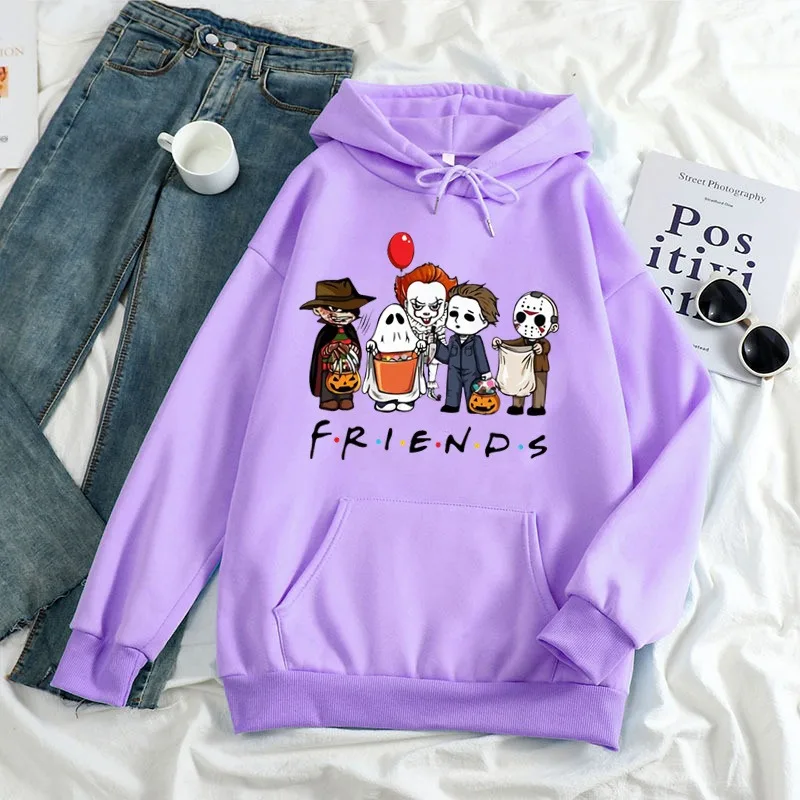 Women Fashion Halloween Print Hoodie Sweatshirts Horror Streetwear Hoodies Friends Casual Pullover Grunge Longe Sleeve