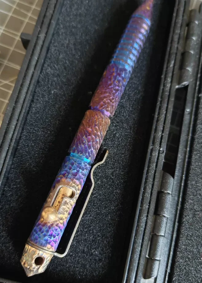 Used EDC Titanium alloy tactical pen with dazzling starry sky texture blue purple gradient fitget decompression toy - view 3