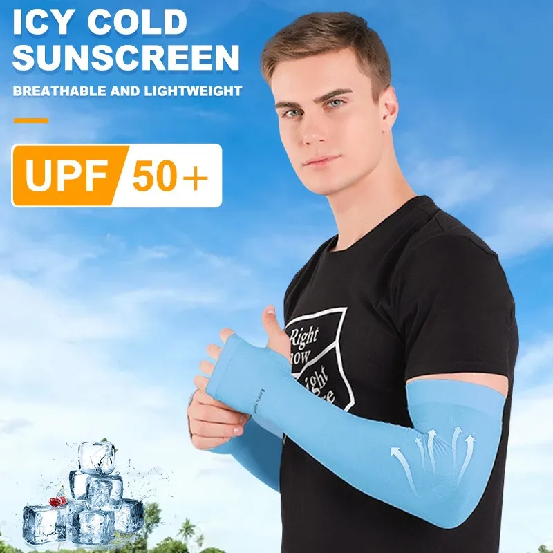 2 Pcs Ice Silk Sleeves Summer Thin Cold Sleeves Quick-drying Moisture Wicking Fitness Arm Sleeves Sunscreen Sleeves Cover