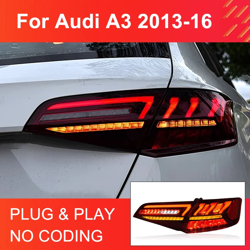 1 Pair LED Tail Light Assembly For Audi A3 Sportback 2013-2016 Taillights Plug and Play with LED Dynamic Turning Rear Tail lamps