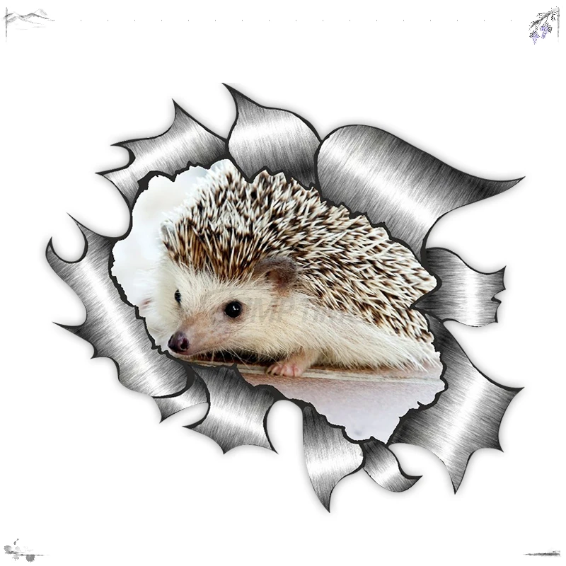 

1PCS For Ripped Torn Metal Design with Cute Hedgehog Motif External Vinyl Car Sticker for Windows Bumper 13cm,KK