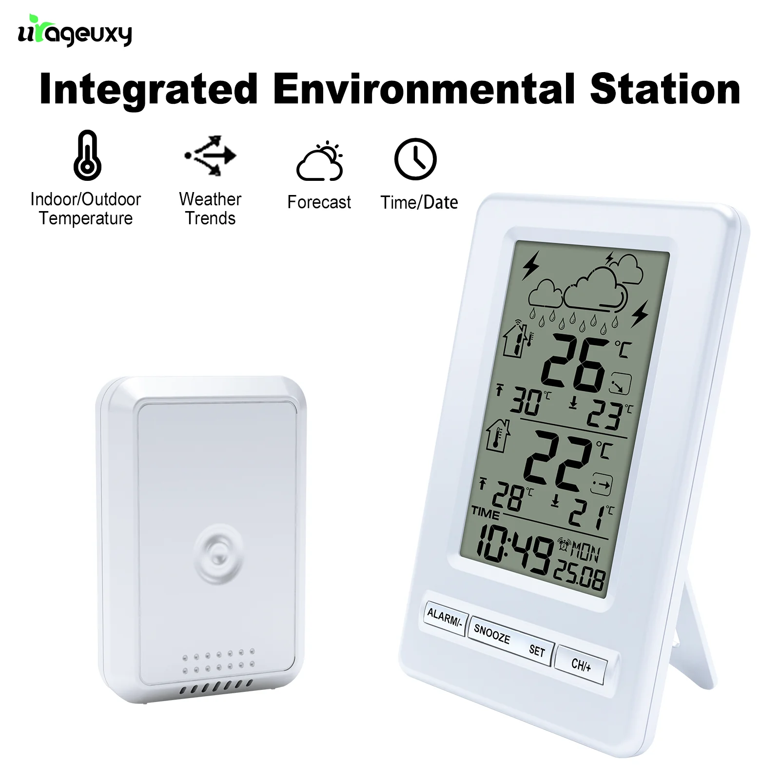 Wireless Digital Weather Station Thermometer  High/Low Temperature Alarm 8-Channel Support Weather Forecast Snooze Alarm Clock