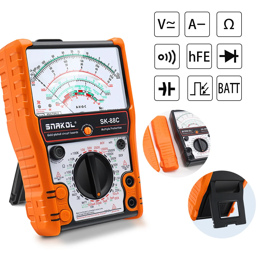 Snakol 88C 포인터 멀티미터 AC/DC 2500V 전압 전류계 전문 아날로그 멀티메트로 저항 테스터, 코트 전기 도구 포함