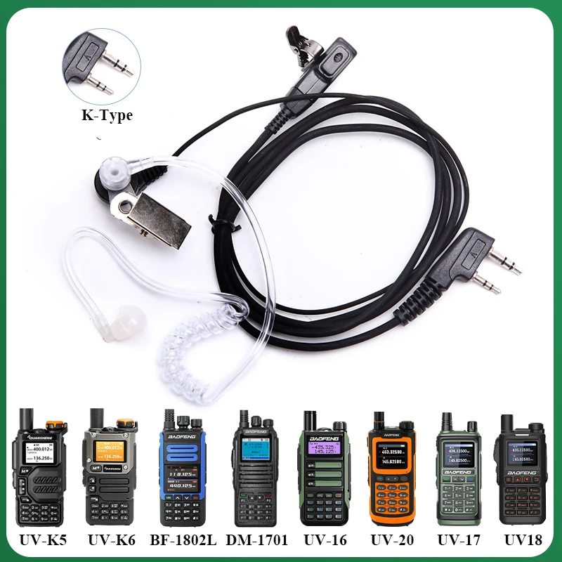 Headset Acoustic For QuanSheng UV5R Plus UV-K5 UV-K6 Baofeng Walkie Talkie UV5R UV-13 Pro UV17 Plus Air Tube Earpiece UV-21 UV82