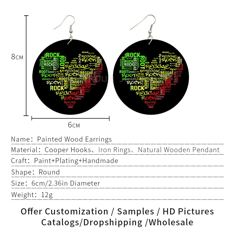 SOMEHOUR Black History Month African Roots Woman Wooden Drop Earrings Love Is Love Respect Equality Sayings Rock Hiphop Dangle