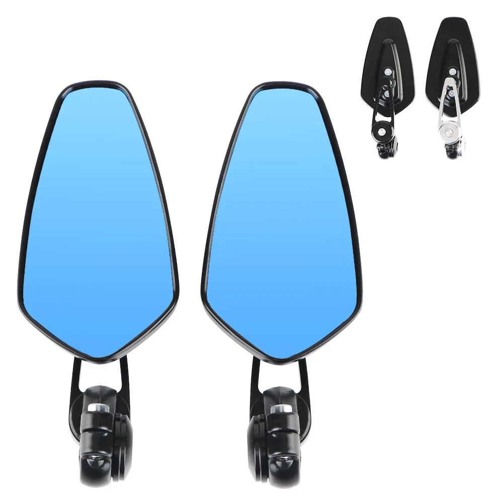 Wide Angle Blue Glass Motorcycle Rearview Mirrors Anti-glare Handle Bar End Side Mirror For 7/8