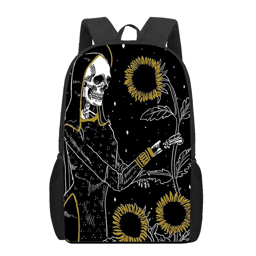 Death Tarot Skull School Bag, saco impresso em 3D para meninos adolescentes, mochila de ombro duplo, mochila para laptop, mochila masculina, 16"