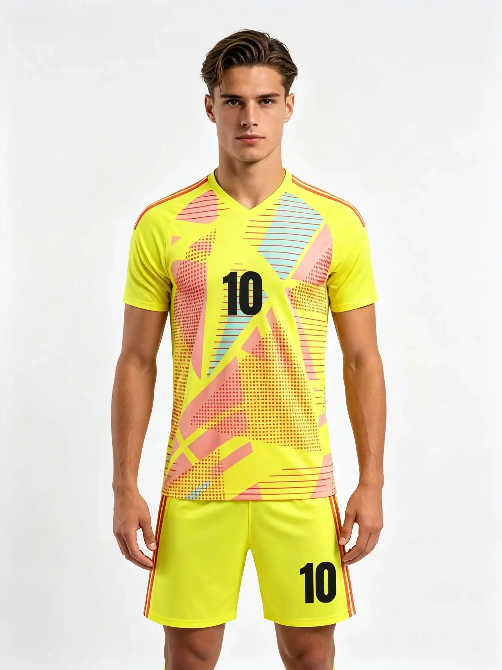 26/27 Unisex Blank Soccer 2‑Piece Set, Kids Adults Parent‑Child Kit, Custom Yellow No. 10 for School Outdoor Team Sports