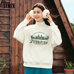 Semir Sweater Women Oversize Heating and Antibacterial 2024 New Winter Embroidered Fleece Top