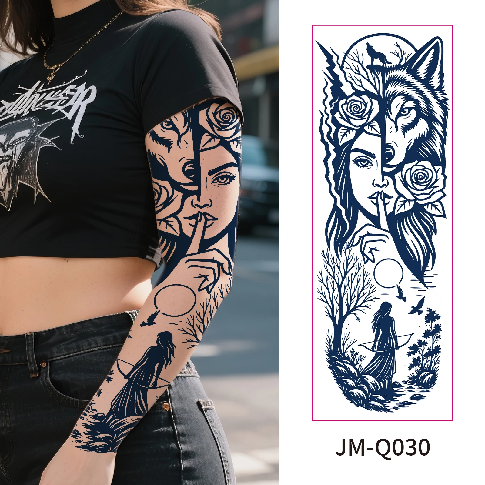 

2 Week Herbal Juice Tattoo Water Transfer Full Arm Semi Permanent Non Reflective Body Art Sticker Gym