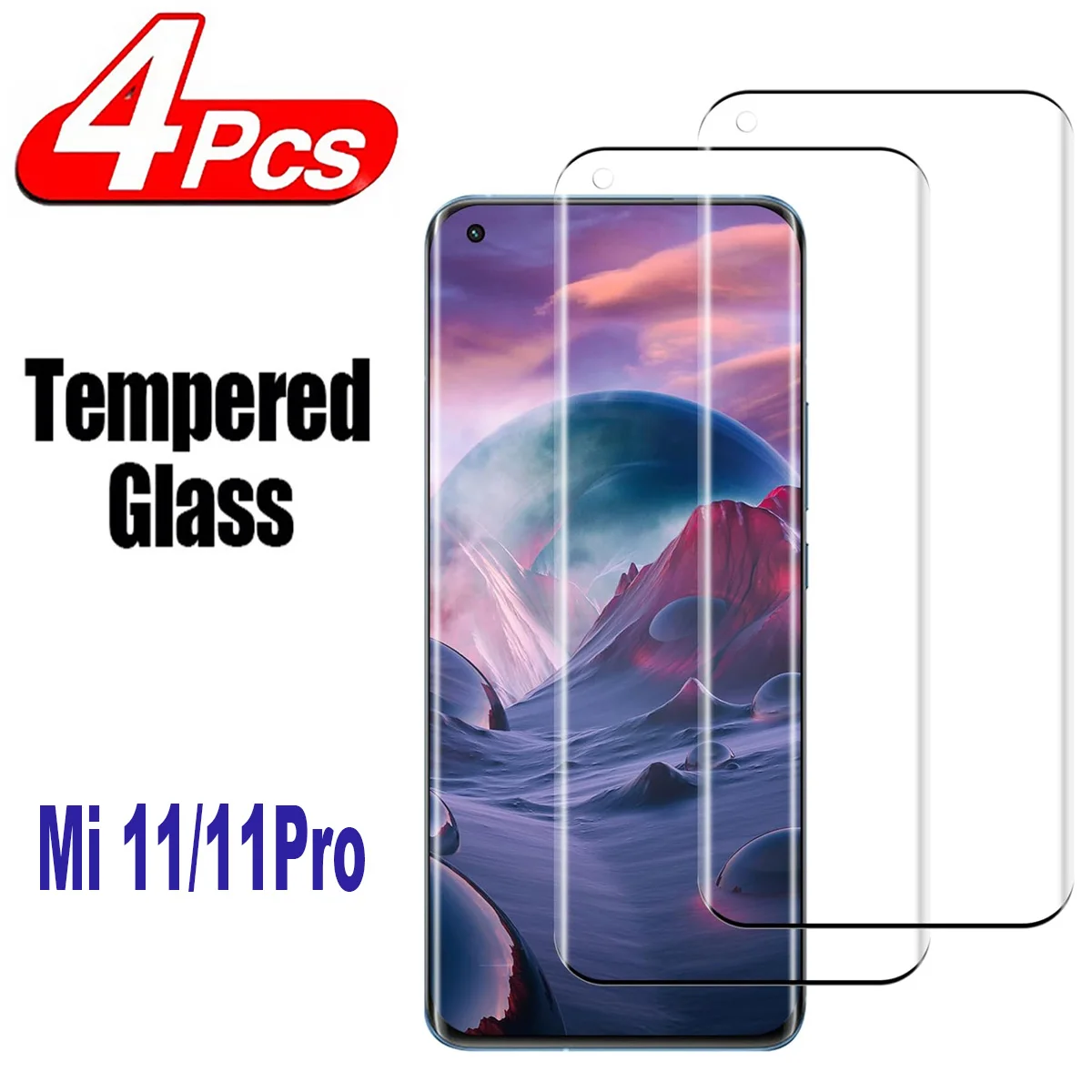 

9H Curved Four Sides Glue Tempered Glass For Xiaomi 11 Pro 2/4PCS HD Screen Protector