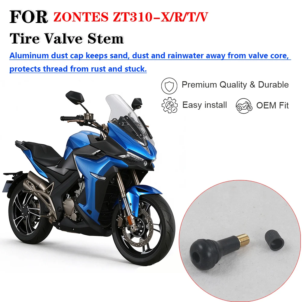 Motorcycle Tubeless Wheel Tire Valve Stem, Valve Core & Dustproof Valve Cap Replacement Spare Parts For ZONTES ZT310-X ZT310-R Z