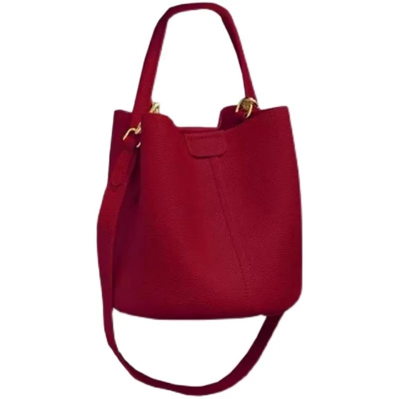 

Red bucket bag, large-capacity single-shoulder crossbody handbag for women in autumn and winter