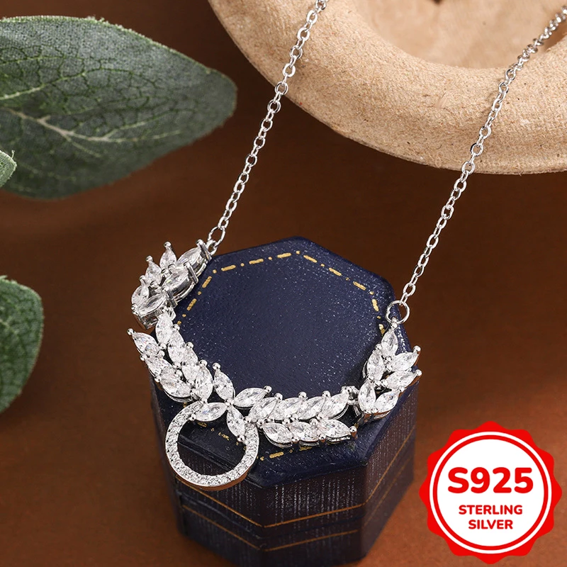 

Роскошное аутентичное колье-подвеска из стерлингового серебра S925 с цветочным узором, полностью инкрустированное бриллиантами, подарок на помолвку, ювелирное изделие