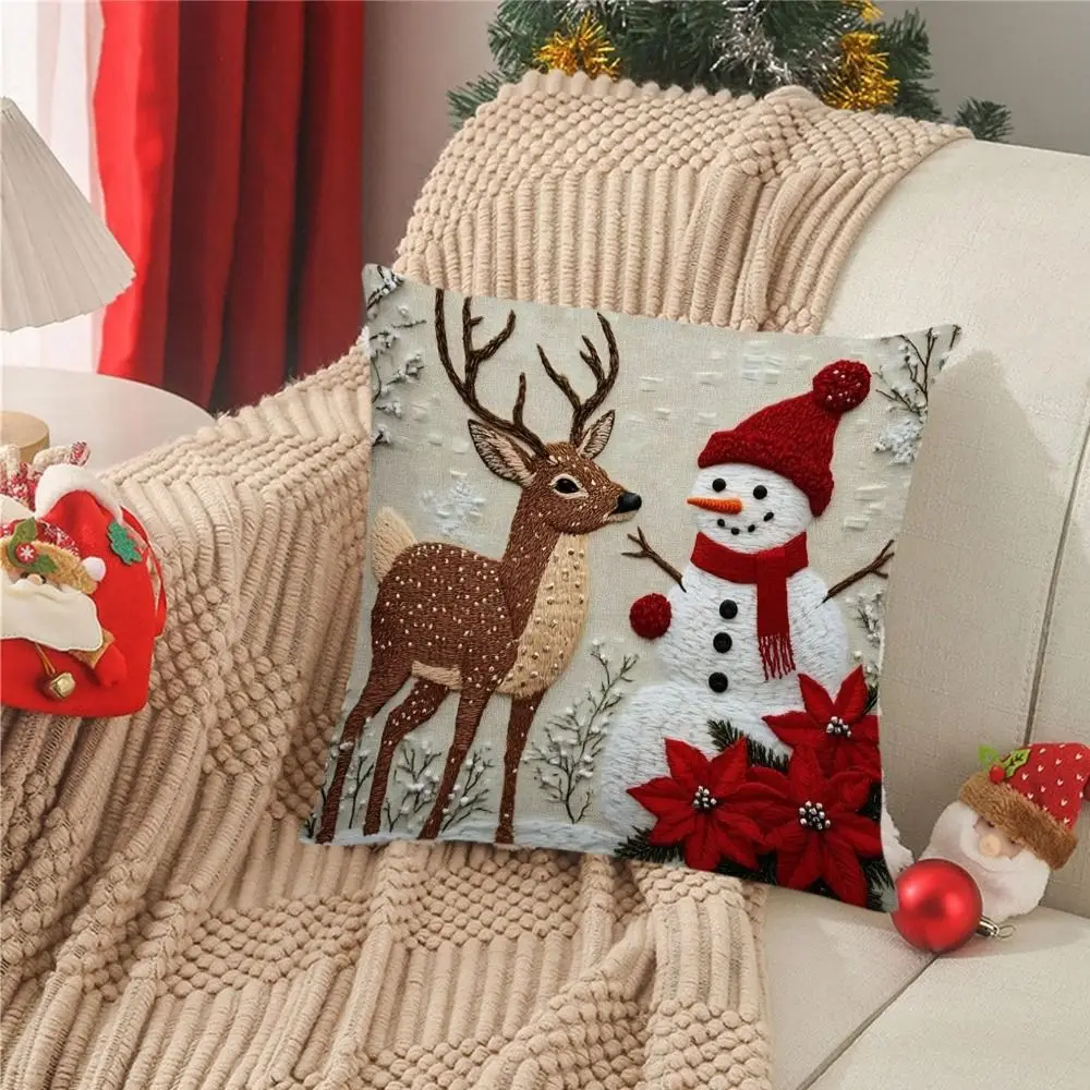 45x45cm Christmas Pillow Cover Elk Santa Claus Snowman Xmas Tree Merry Christmas Decor Throw Cushion Cover Linen Pillow Case