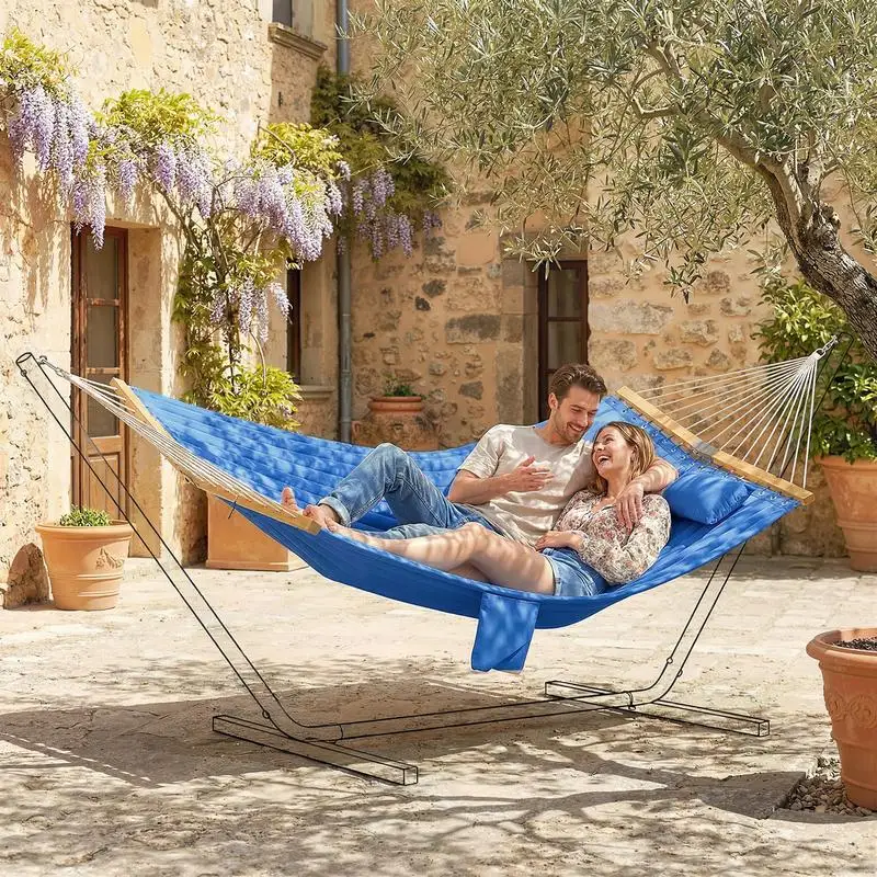 

Outsunny Outdoor Hammock 2-Person, with Pillow & Pad, 440 lbs Capacity, Navy Blue