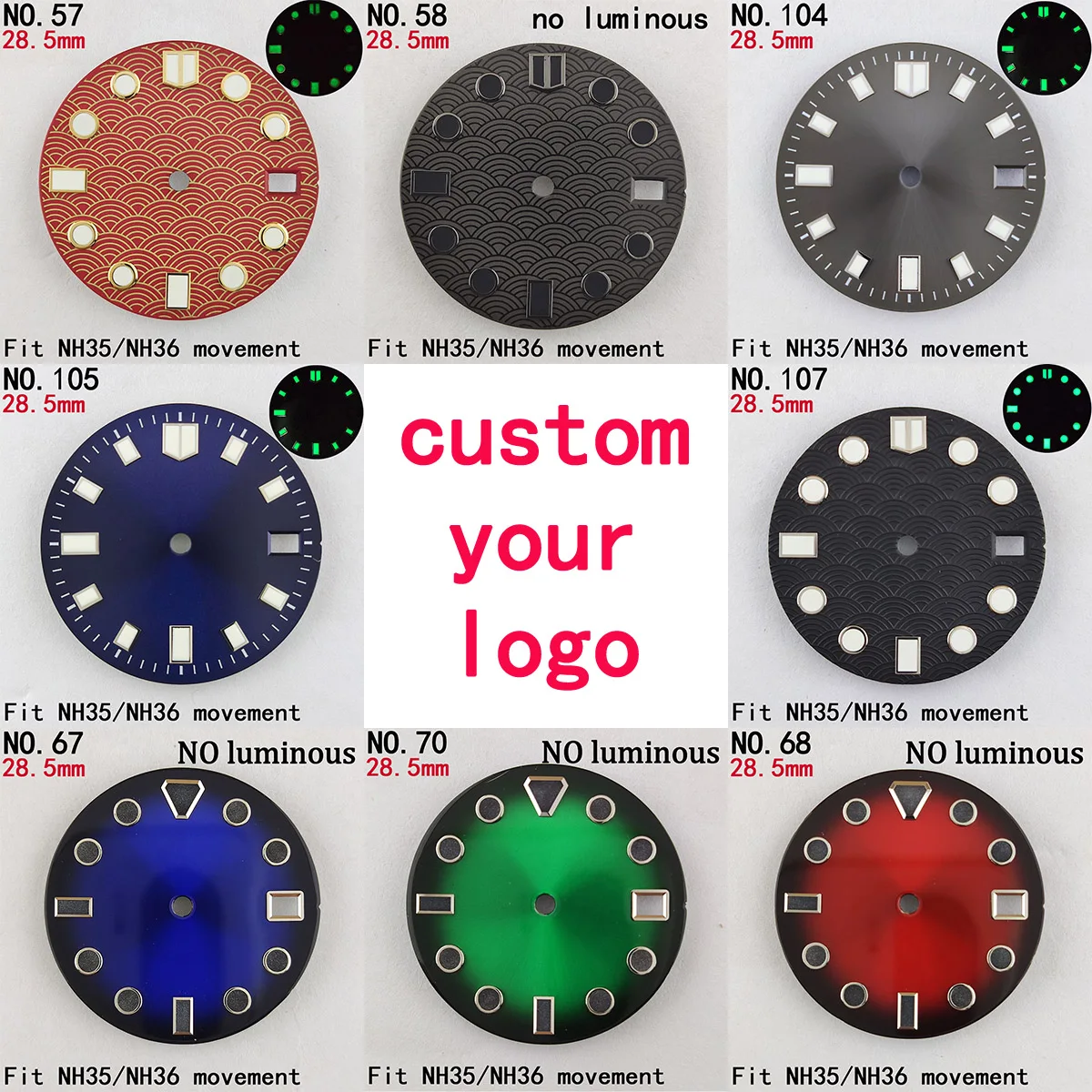 28.5mm nh35 dial watch dial NH35 case hand nh36 dial custom logo NH35 case NH36 case nh35 sports watch accessories parts