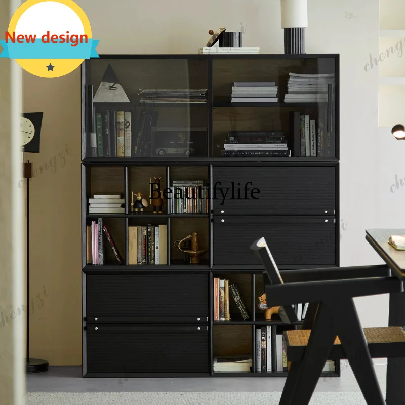 Free combination half wall bookcase storage solid wood modular combination wall display cabinet