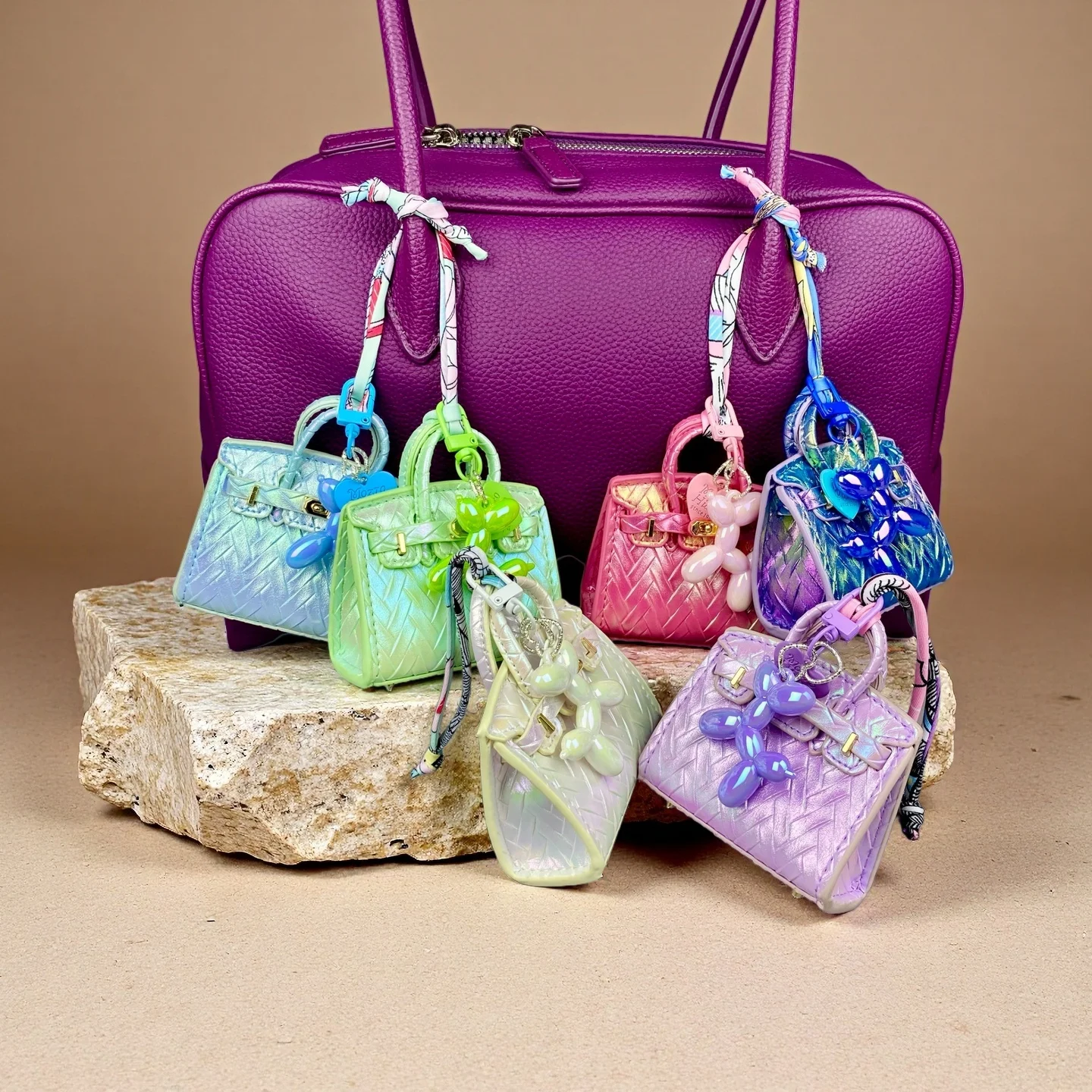 Mini bolsa de tecido 3D e conjunto de pingente de bolsa de cachorro balão, chaveiro fofo de cor macaron para decoração de bolsa, presente, estojo AirPods