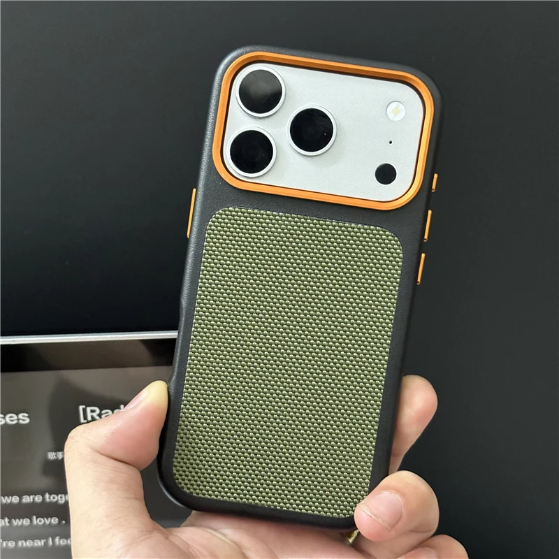Luxury Tech Woven Canvas Magnetic PU Leather Case For iPhone 17Pro 17Pro Max For Magsafe Matte Hit Color Hard Protective Cover