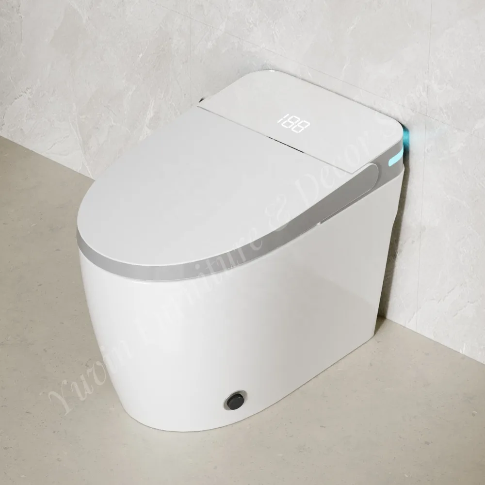 Electric Ceramic Elongated Bidet Smart Toilet with Remote Control Heated Seat Automatic Operation Floor Mounted Modern Design