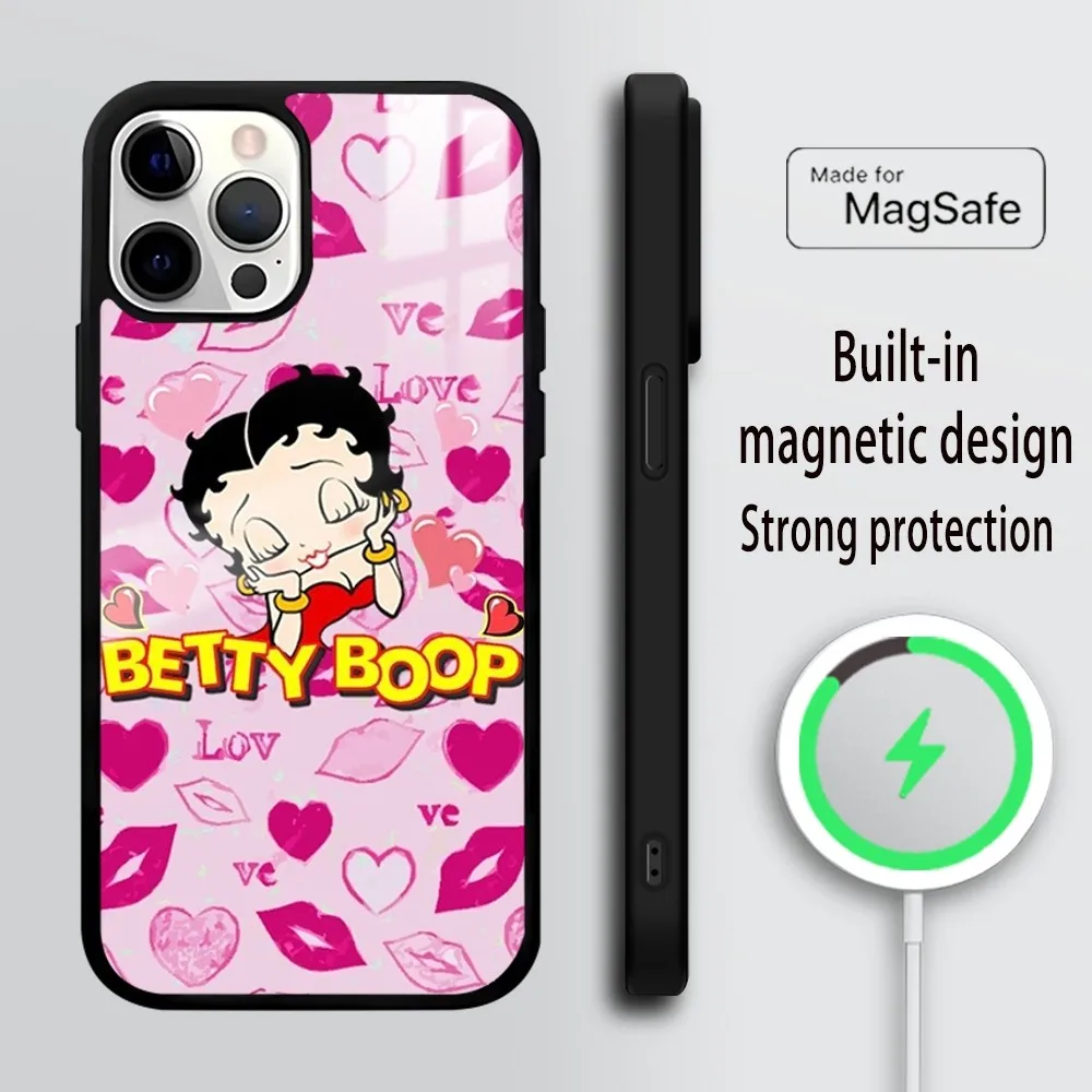 lovely b-BEATY b-Boop Phone Case For iPhone 16 15 14 13 12 11 PRO MAX PLUS Mini Magnetic wireless mirror phone case