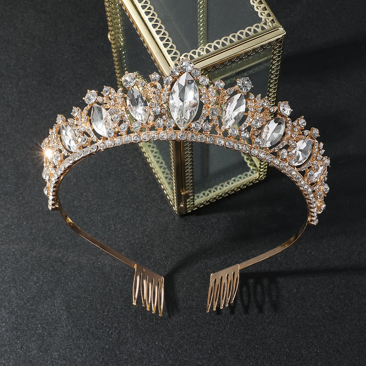 

Princess Queen Bride Tiara Crown Rhinestone Luxury Wedding Bride Headdress Goddess Hair Accessories For Woman Decorations