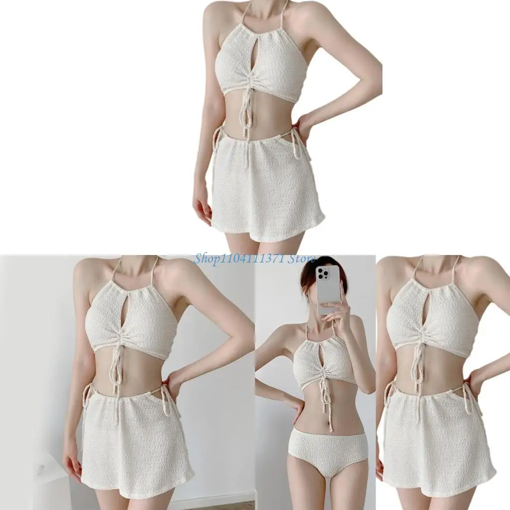 

P9FC Women Drawstring Tie Swimwear 3 Pcs Swimsuits Ladies Bathing Suit Beachwear