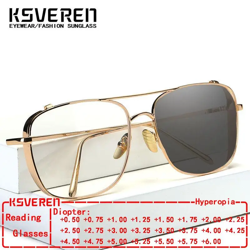

KSVEREN Metal Large Frame Square Photochromic Reading Glasses Fashion Presbyopic Glasses Prescription Glasses Optical Glasses