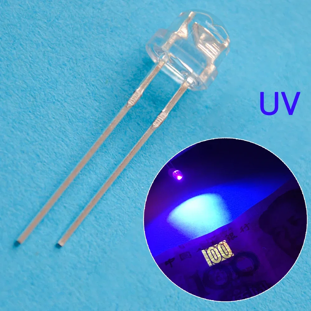 100Pcs 5mm Straw Hat Diode Led 3V UV Purple Water Clear Super Brights Wide Angle Bulb Lamps atmosphere Diodes Direct insertion