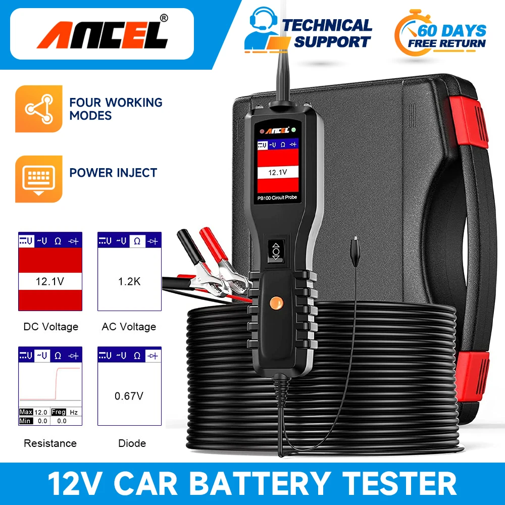 

ANCEL PB100 Car 12V/24V Power Circuit Probe Tester Kit Battery Tester Voltage Electrical Integrated Power System Diagnostic Tool